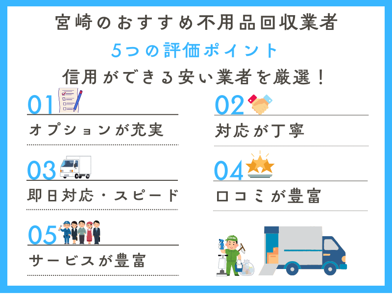 宮崎のおすすめ不用品回収業者の評価ポイント