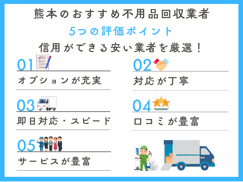 熊本のおすすめ不用品回収業者の評価ポイント